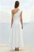 Load image into Gallery viewer, White Chiffon One Shoulder Ruched Rehearsal Dinner Dress
