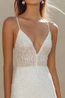 Load image into Gallery viewer, Sparkly White Sequins Mini V-Neck Graduation Dress