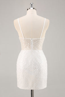 Sparkly White Bodycon Mini Sequins Graduation Dress