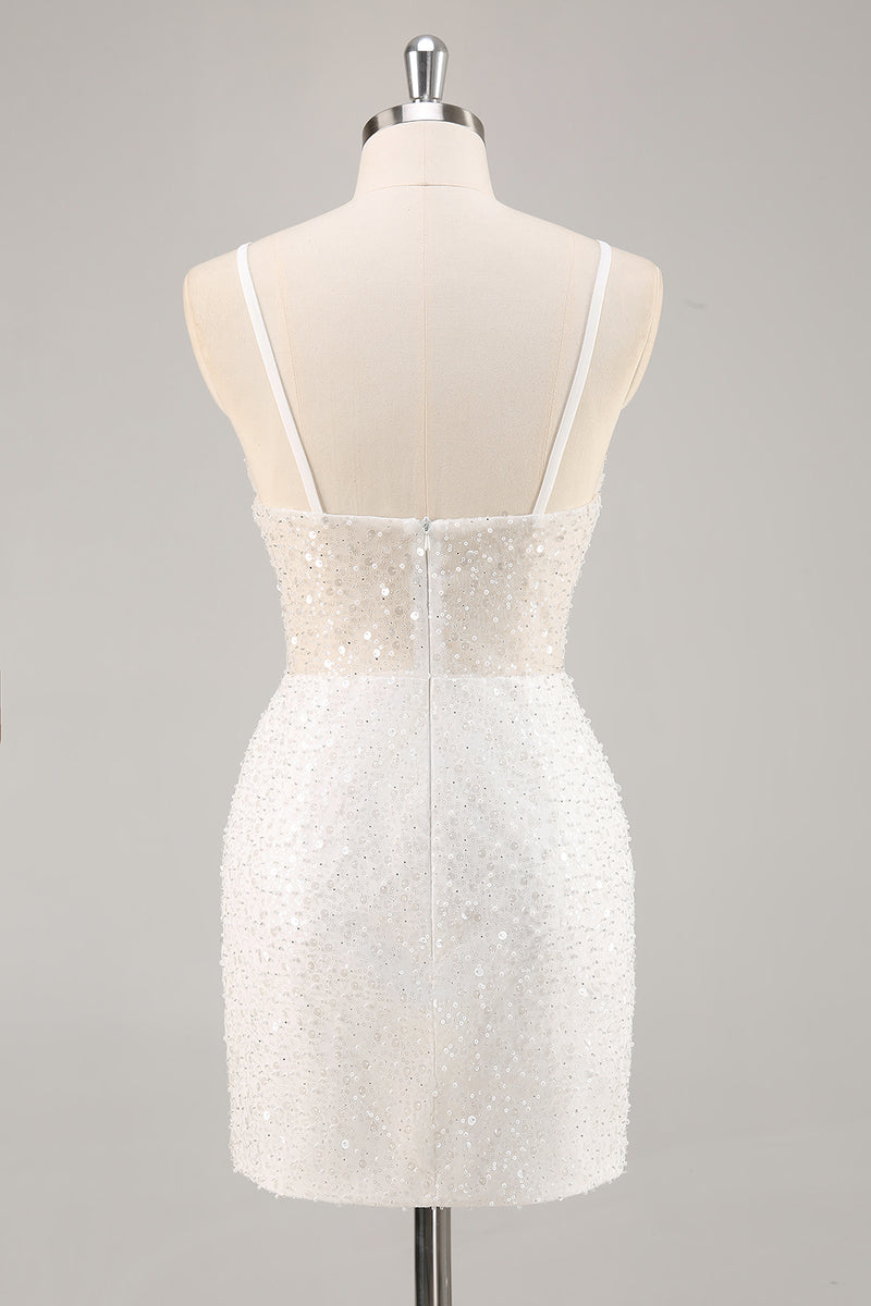 Load image into Gallery viewer, Sparkly White Bodycon Mini Sequins Graduation Dress