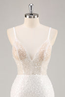 Load image into Gallery viewer, Sparkly White Sequins Mini V-Neck Graduation Dress
