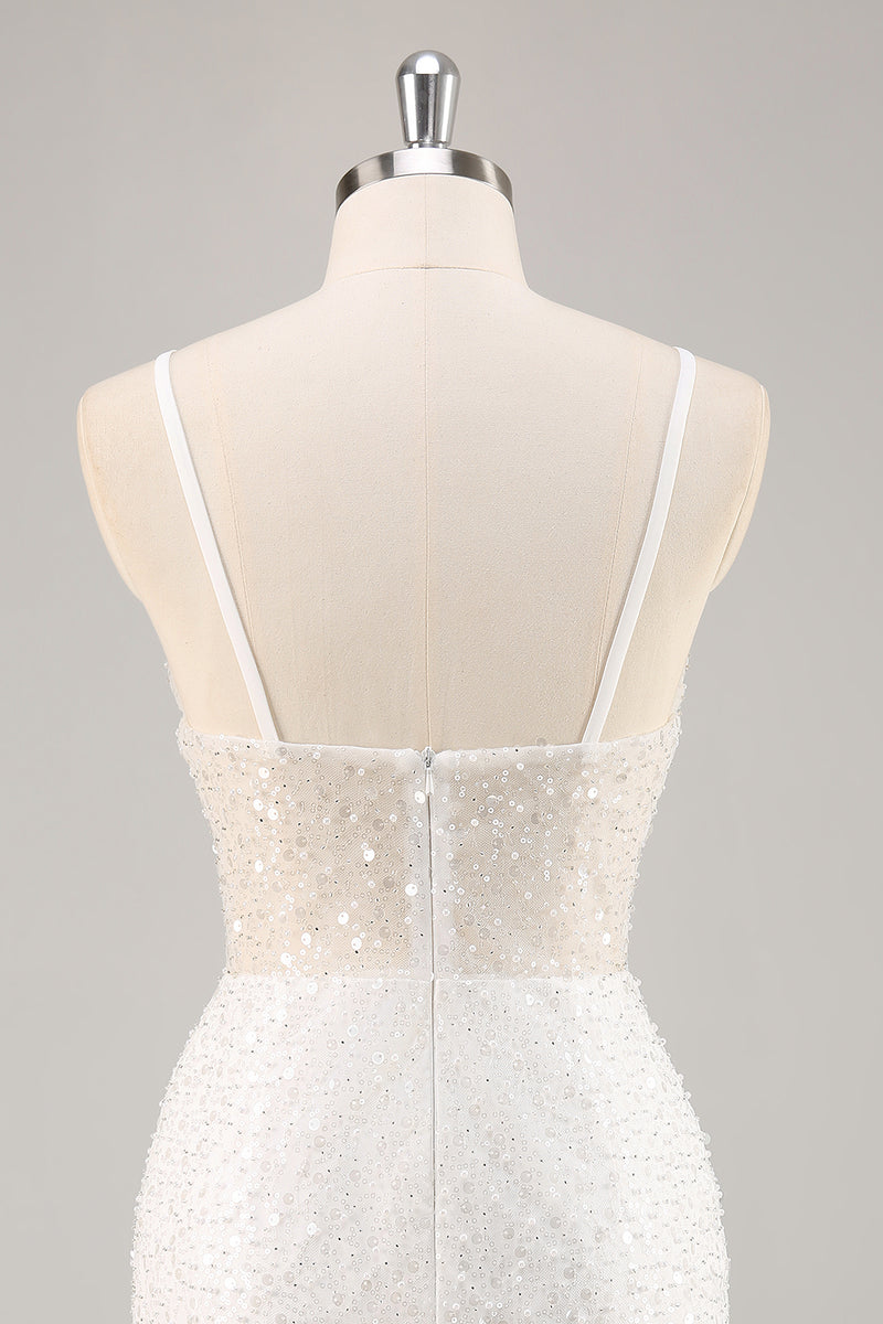 Load image into Gallery viewer, Sparkly White Bodycon Mini Sequins Graduation Dress
