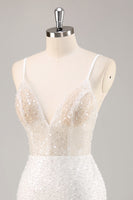 Load image into Gallery viewer, Sparkly White Sequins Mini V-Neck Graduation Dress