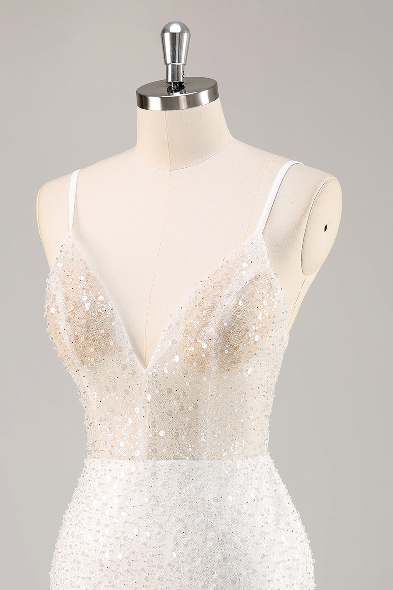Load image into Gallery viewer, Sparkly White Bodycon Mini Sequins Graduation Dress