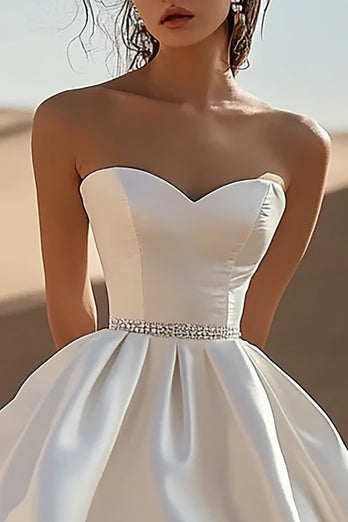 White Satin Sweetheart Mini Graduation Dress