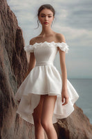 Load image into Gallery viewer, White Organza Mini Off the Shoulder Graduation Dress with Ruffles