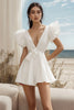 Load image into Gallery viewer, White Chiffon Mini V-Neck Ruffled Graduation Dress