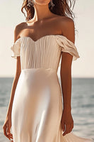 Load image into Gallery viewer, Ivory Satin A Line Ruched Long Formal Dress