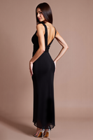 Load image into Gallery viewer, Sparkly Black Sheath V-Neck Long Formal Dress with Slit