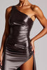 Load image into Gallery viewer, Dark Grey Sheath Satin Long Formal Dress with Slit