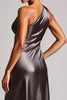 Load image into Gallery viewer, Dark Grey Sheath Satin Long Formal Dress with Slit