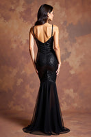 Load image into Gallery viewer, Sparkly Black Sheath Sequins V-Neck Long Formal Dress with Slit