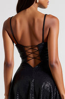 Load image into Gallery viewer, Black Sequins Pleated Keyhole Formal Dress