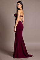Load image into Gallery viewer, Burgundy Satin Mermaid Backless Strapless Formal Dress