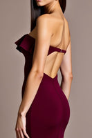 Load image into Gallery viewer, Burgundy Satin Mermaid Backless Strapless Formal Dress
