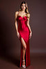 Load image into Gallery viewer, Red Sheath Satin Ruched Long Formal Dress with Slit
