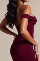 Load image into Gallery viewer, Burgundy Mermaid Off the Shoulder Long Formal Dress