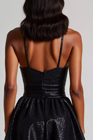 Load image into Gallery viewer, Black Sequins Mini Backless Formal Dress