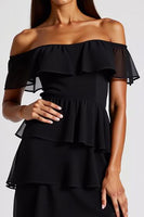 Load image into Gallery viewer, Tiered Chiffon Off the Shoulder Little Black Dress