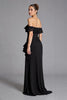 Load image into Gallery viewer, Black Chiffon Ruffled A Line Long Formal Dress with Slit