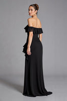 Load image into Gallery viewer, Black Chiffon Ruffled A Line Long Formal Dress with Slit
