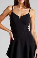 Load image into Gallery viewer, Black A Line High Low Pleated Formal Dress
