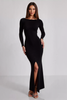 Load image into Gallery viewer, Black Sheath Boat Neck Long Formal Dress with Long Sleeves