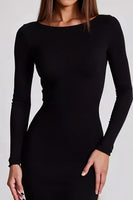 Load image into Gallery viewer, Black Sheath Boat Neck Long Formal Dress with Long Sleeves