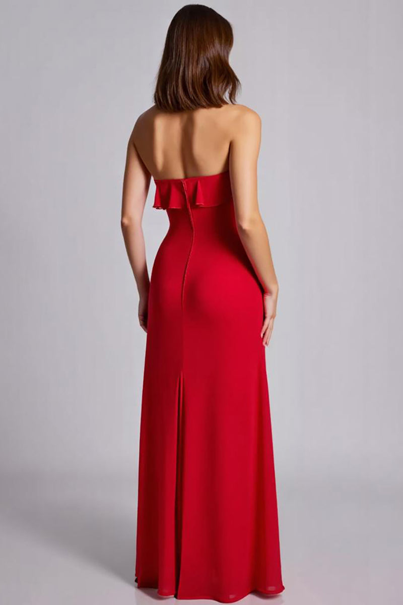Load image into Gallery viewer, Red A Line Chiffon Long Formal Dress with Ruffles