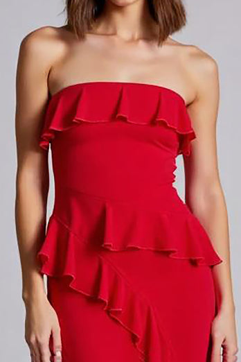Red A Line Chiffon Long Formal Dress with Ruffles