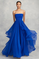 Load image into Gallery viewer, Royal Blue Pleated Asymmetrical A Line Chiffon Long Formal Dress