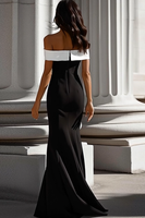 Load image into Gallery viewer, White Mermaid Satin Off the Shoulder Long Black Tie Dress