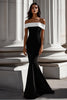 Load image into Gallery viewer, White Mermaid Satin Off the Shoulder Long Black Tie Dress