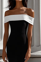Load image into Gallery viewer, White Mermaid Satin Off the Shoulder Long Black Tie Dress