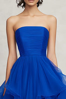 Load image into Gallery viewer, Royal Blue A Line Strapless Asymmetrical Chiffon Long Formal Dress