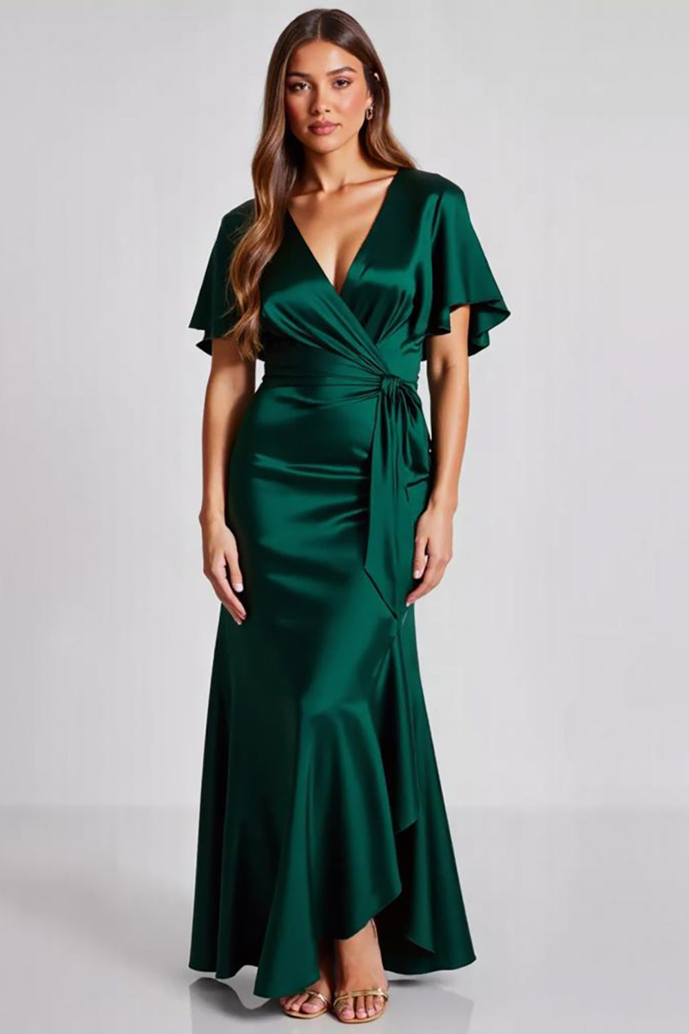 Dark Green Satin Sheath Long Formal Dress