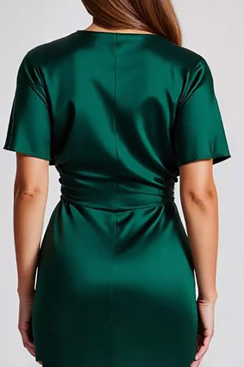 Dark Green Satin Sheath Long Formal Dress