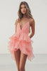 Load image into Gallery viewer, Pink Orange Tiered Tulle A Line V-Neck Formal Dress