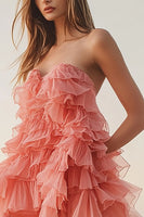 Load image into Gallery viewer, Pink Orange Tiered Tulle Strapless Sweetheart Formal Dress