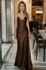 Load image into Gallery viewer, Coffee Sheath Satin Spaghetti Straps Long Formal Dress