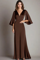 Load image into Gallery viewer, Coffee Sheath Satin Long Formal Dress with Sleeves