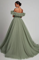 Load image into Gallery viewer, Dusty Sage Tulle A Line Long Formal Dress with Ruffles