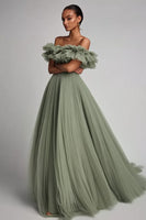 Load image into Gallery viewer, Dusty Rose A Line Tulle Ruffled Long Formal Dress
