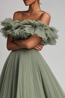 Load image into Gallery viewer, Dusty Sage Tulle A Line Long Formal Dress with Ruffles