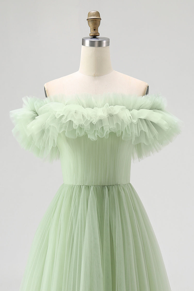 Load image into Gallery viewer, Dusty Rose A Line Tulle Ruffled Long Formal Dress