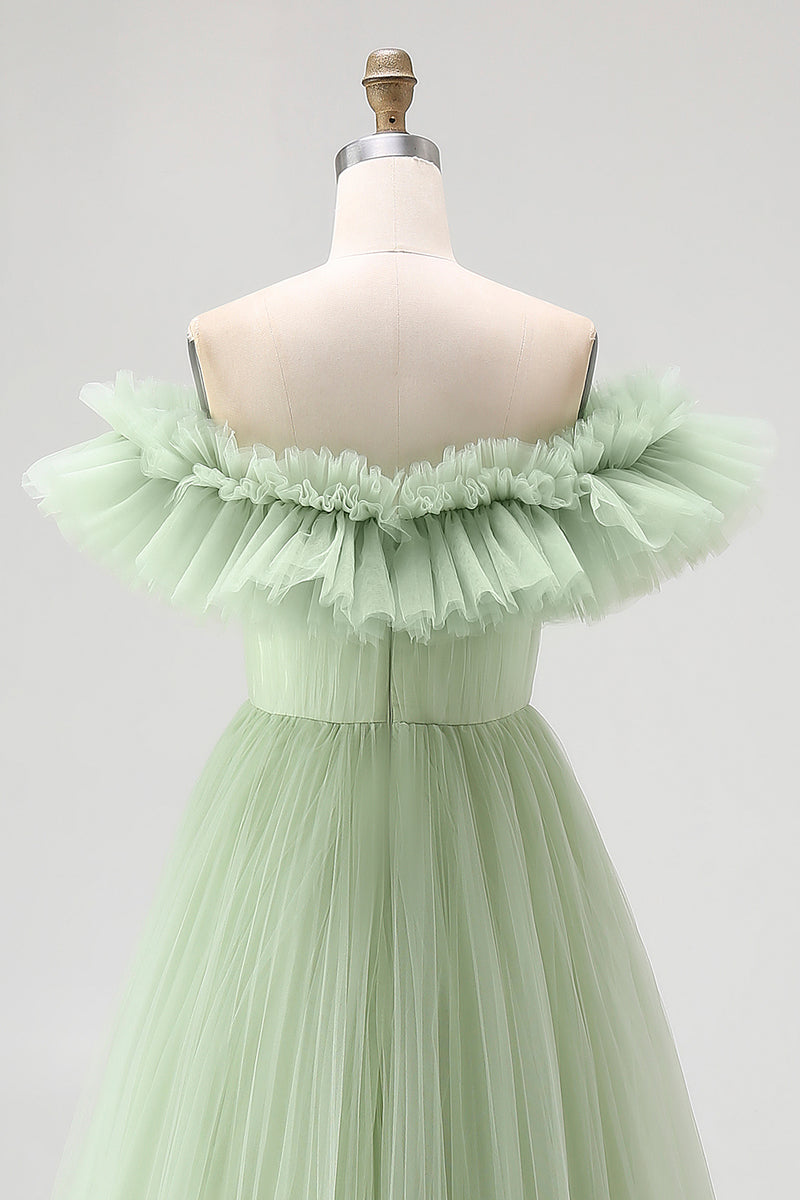 Load image into Gallery viewer, Dusty Rose A Line Tulle Ruffled Long Formal Dress