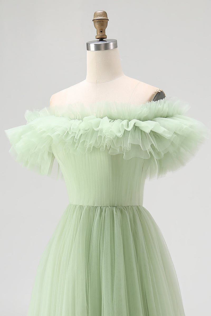 Load image into Gallery viewer, Dusty Rose A Line Tulle Ruffled Long Formal Dress