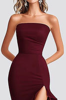Load image into Gallery viewer, Burgundy Mermaid Asymmetrical Long Formal Dress with Slit