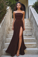 Load image into Gallery viewer, Coffee Sheath Strapless Long Formal Dress with Slit