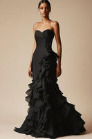 Load image into Gallery viewer, Mermaid Sweetheart Tiered Long Black Tie Dress